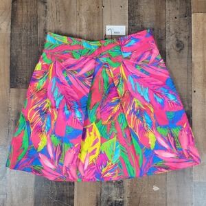 Milly Feathers Print Aude Skirt 12 Pink Colorful Retro Neon Tropical Pleated NWT